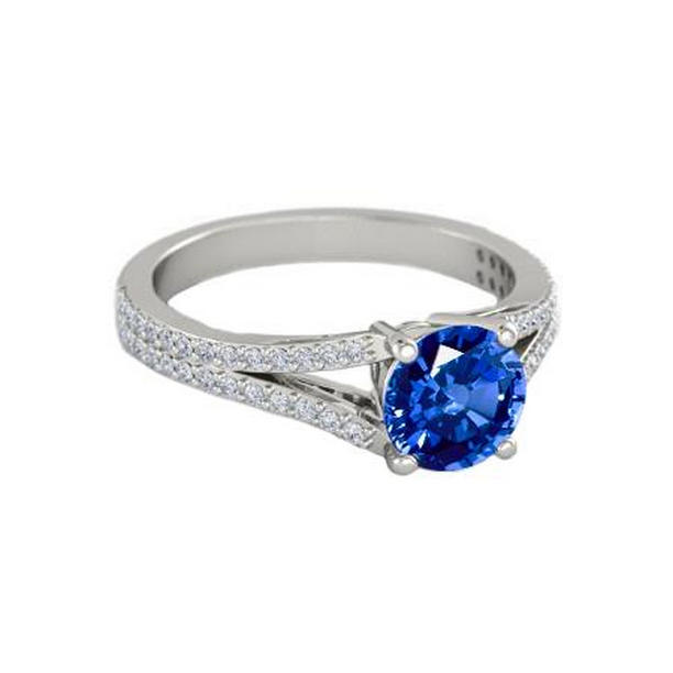 24909 14K White Gold 3.20 CT Sri Lankan Sapphire & Diamonds Ring, Size 6.5