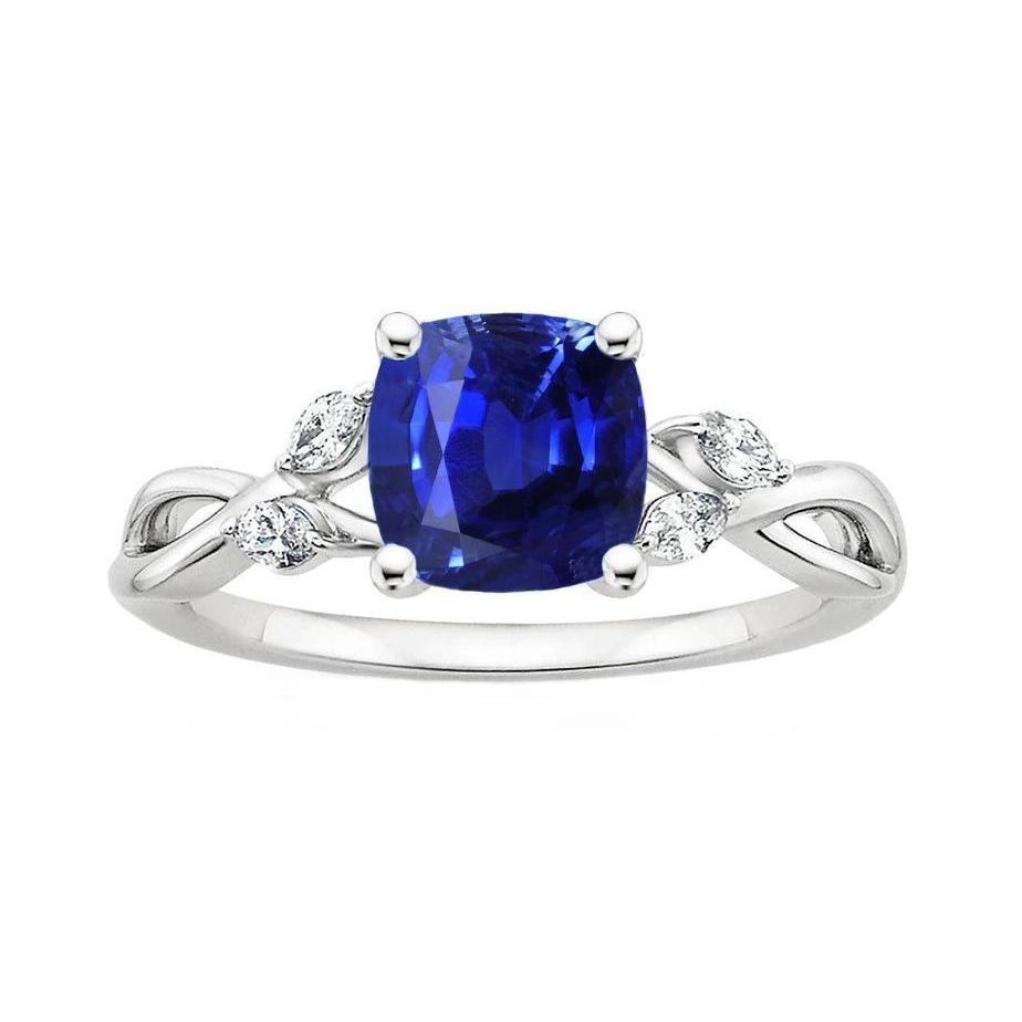 24972 2.10 CT Ceylon Sapphire & Diamonds Ring, 14K White Gold - Size 6.5