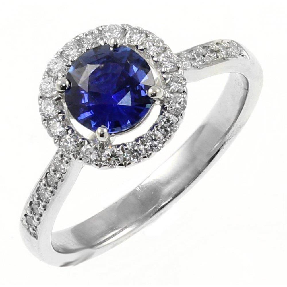 25075 14K White Gold Sri Lanka Sapphire Round Cut 2.5 CT Diamond Ring, Size 6.5