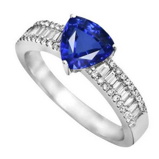 4 CT Gemstone Blue Sapphire & Diamonds Engagement Ring, Size 6.5