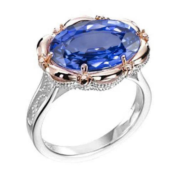 Picture of Harry Chad Enterprises 29636 7.36 CT Oval Sri Lanka Blue Sapphire & Diamonds Ring&#44; Two Tone Gold - Size 6.5