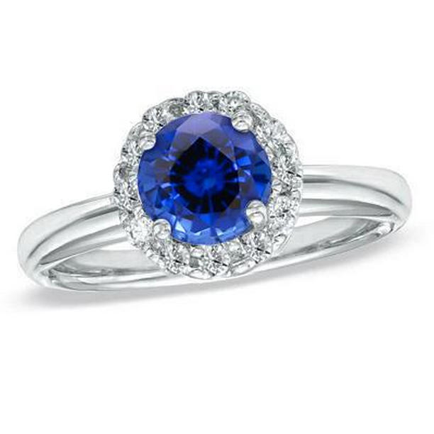 29643 2.10 CT Round Ceylon Blue Sapphire & Diamond Ring, 14K White Gold - Size 6.5