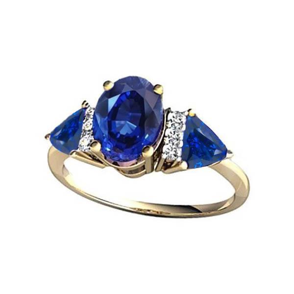 Picture of Harry Chad Enterprises 29651 4.26 CT Oval Trillion Ceylon Sapphire & Diamonds 3 Stone Ring&#44; Size 6.5