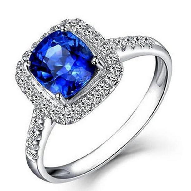 Picture of Harry Chad Enterprises 29673 4.30 CT Cushion Ceylon Blue Sapphire & Round Diamonds Ring&#44; Size 6.5