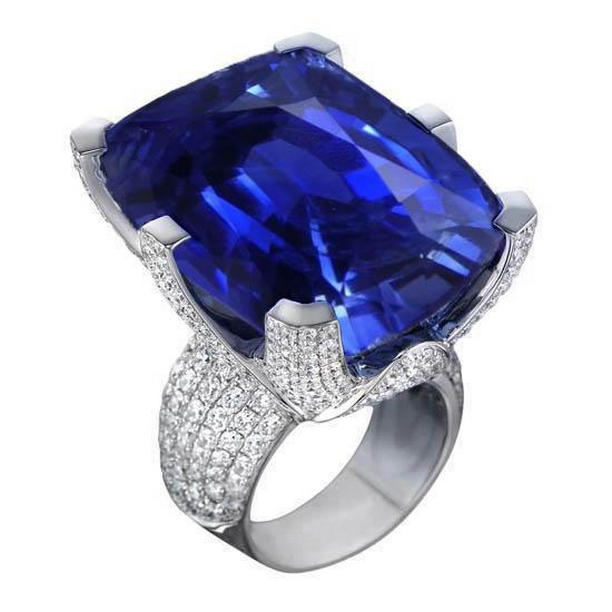 Picture of Harry Chad Enterprises 29709 Cushion Ceylon Blue Sapphire & Round Diamonds 8.51 CT Ring&#44; Size 6.5