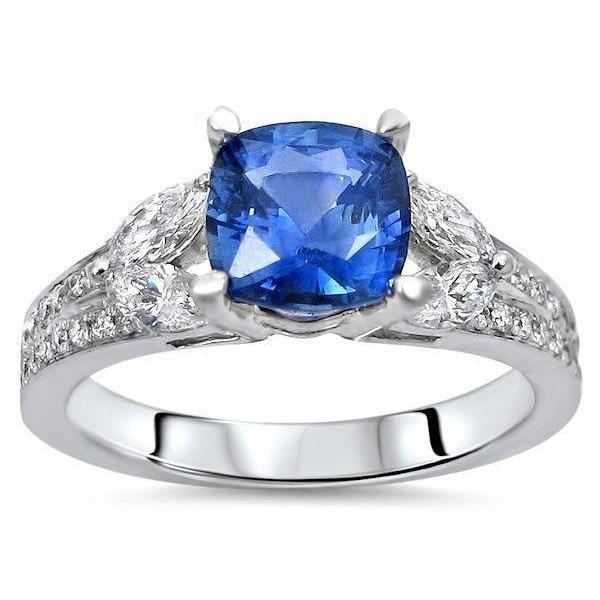 29793 5.10 CT Ceylon Blue Sapphire & Diamonds Ring, 14K White Gold - Size 6.5