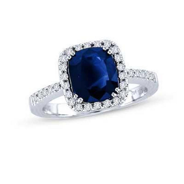 29936 3.50 CT Ceylon Blue Sapphire Halo Diamonds Ring, 14K White Gold - Size 6.5