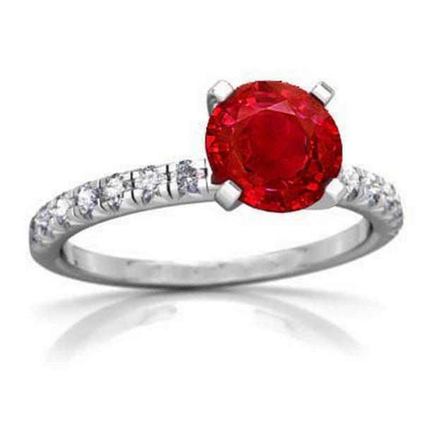 3.90 CT Ruby & Diamonds Ring 14K White Gold Prong Set, Size 6.5