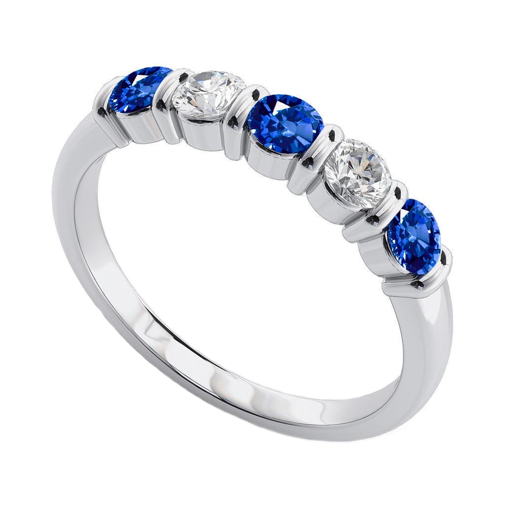 30060 1.25 CT Ceylon Sapphire with Diamonds Five Stone Ring, 14K Gold - Size 6.5