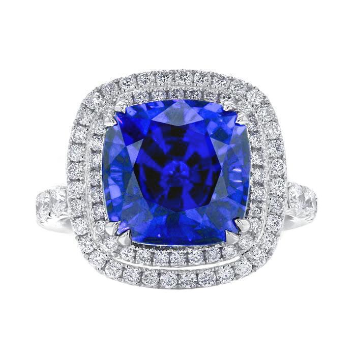 Picture of Harry Chad Enterprises 30072 5.25 CT Big Cushion Ceylon Blue Sapphire Round Halo Diamond Ring&#44; Size 6.5