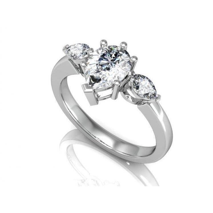 35596 3 Stone Pear Cut 1.80 CT Diamonds Anniversary Ring, 14K White Gold - Size 6.5