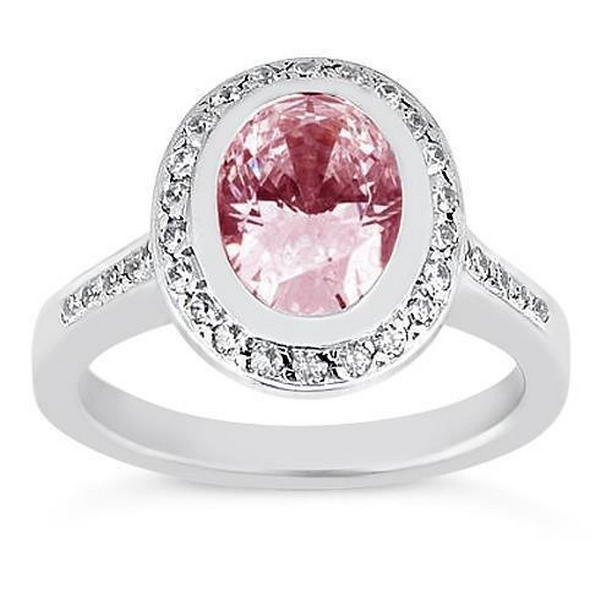 Picture of Harry Chad Enterprises 35625 2.41 CT Oval Pink Halo Gemstone Ring&#44; 14K White Gold - Size 6.5