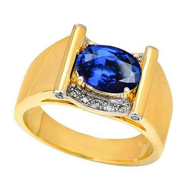 Picture of Harry Chad Enterprises 35847 2.26 CT Diamond Ceylon Sapphire Mens Ring&#44; 14K Gold - Size 6.5