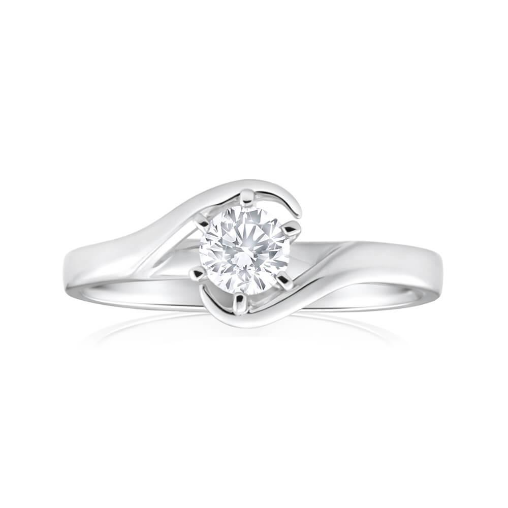1 CT Solitaire Round Cut Diamond Engagement Ring, 14K White Gold - Size 6.5