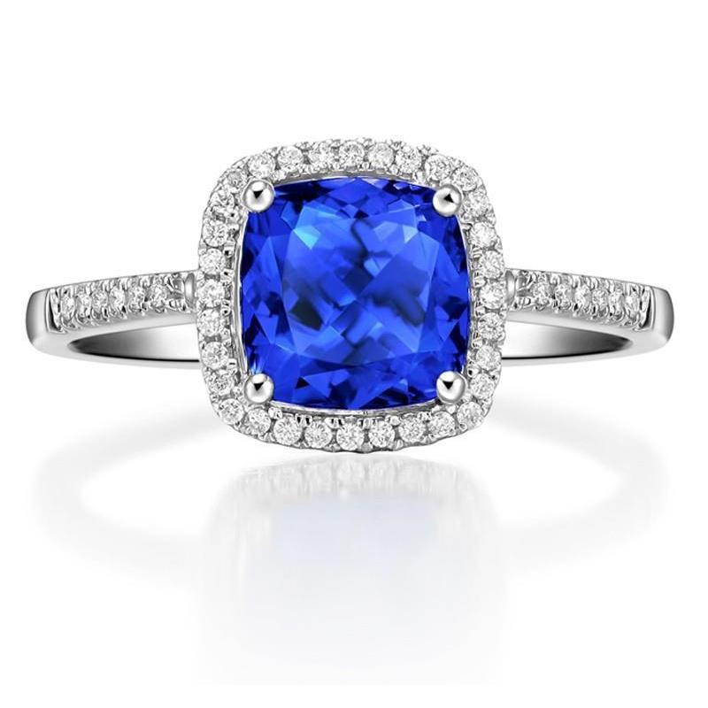 35939 Sri Lanka Blue Sapphire Diamonds 3.30 CT Ring, 14K White Gold - Size 6.5