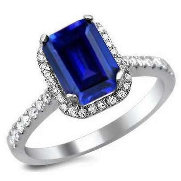 35957 3.50 CT Ceylon Blue Sapphire with Diamonds Ring, 14K White Gold - Size 6.5