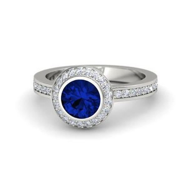 Picture of Harry Chad Enterprises 36002 Round Cut Solitaire with Accents 2.40 CT Ceylon Sapphire Diamonds Ring&#44; Size 6.5