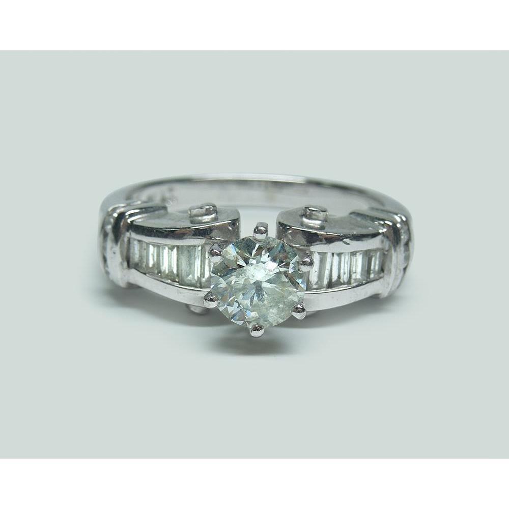 36009 1.50 CT Round & Baguette Diamond Engagement Ring, 14K White Gold - Size 6.5