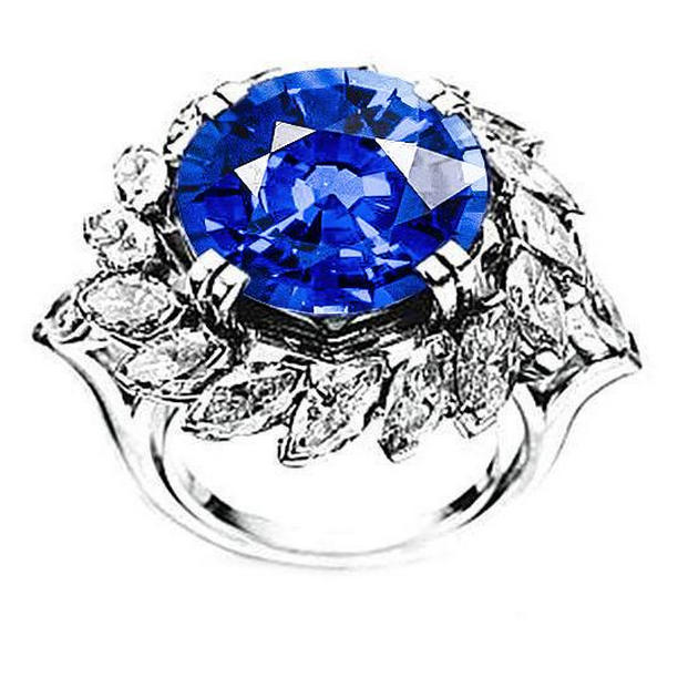 Picture of Harry Chad Enterprises 36039 8.25 CT Big Sri Lanka Sapphire & Marquise Diamonds Ring&#44; Size 6.5