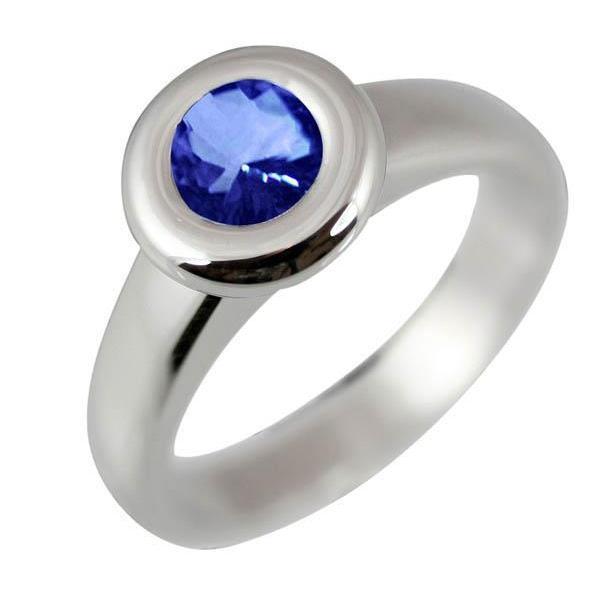Solitaire Ceylon Sapphire Round 1 CT Gold Ring, Size 6.5