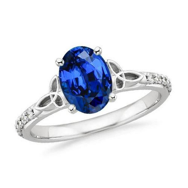 36132 3 CT Ceylon Sapphire & Diamonds Ring, 14K White Gold - Size 6.5