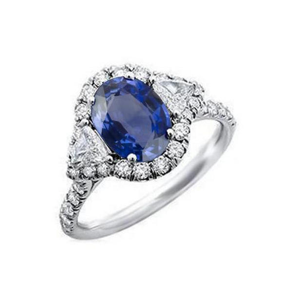 4 CT Ceylon Sapphire & Diamonds Ring, 14K White Gold - Size 6.5