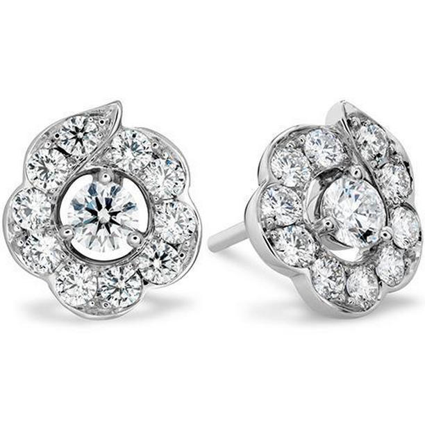 40030 2 CT Round Halo Stud Diamond Ladies Earring, 14K Solid Gold