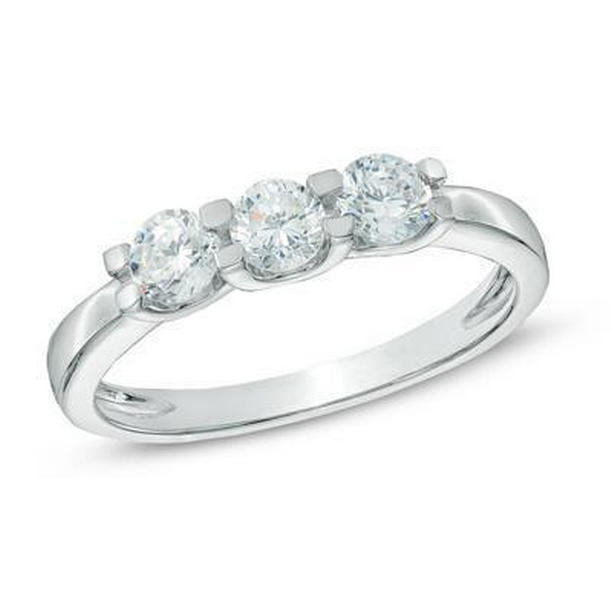 40076 Three Stone Round Cut 1.50 CT Diamonds Engagement Ring, 14K White Gold - Size 6.5