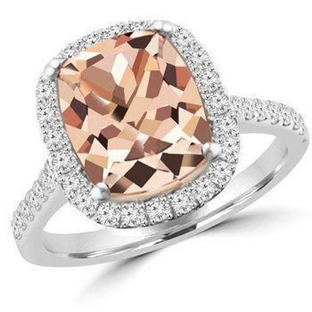 40194 8.75 CT Sparkling Morganite & Diamonds Ring, 14K White Gold - Size 6.5