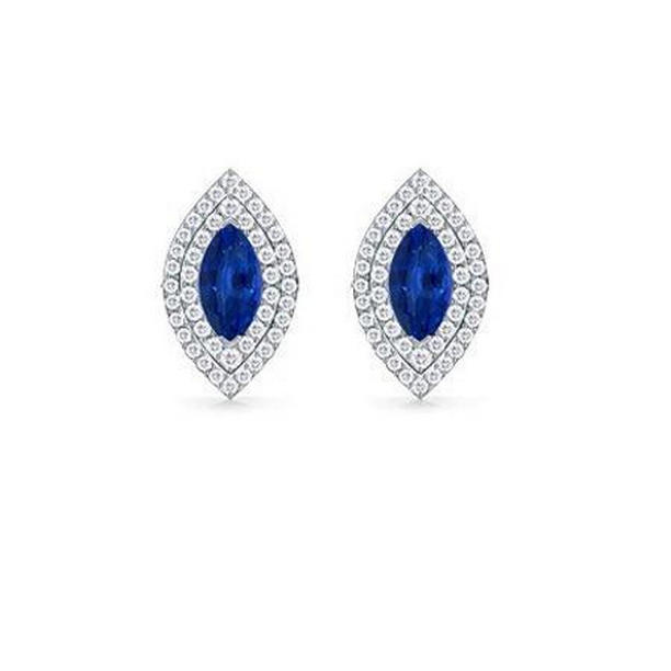 Picture of Harry Chad Enterprises 41435 2.92 CT Sri Lanka Sapphire & Diamond Womens Stud Halo Earrings