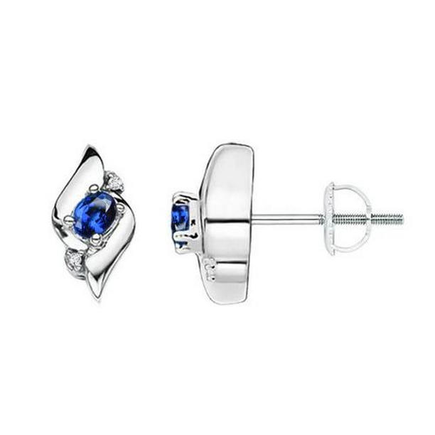 Picture of Harry Chad Enterprises 41444 2 CT Sri Lanka Blue Sapphire & Diamond Earrings&#44; 14K White Gold
