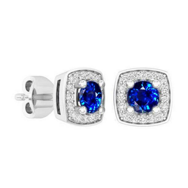 Picture of Harry Chad Enterprises 41448 2.40 CT Sri Lanka Sapphire Diamond Cluster Stud Earrings