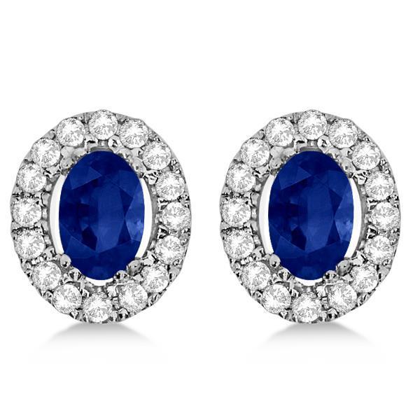 Picture of Harry Chad Enterprises 41535 6.80 CT Blue Sapphire & Diamond Halo Stud Earrings