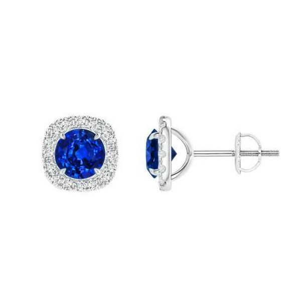 Picture of Harry Chad Enterprises 41538 1.36 CT Blue Round Sapphire & Halo Diamond Stud Earring