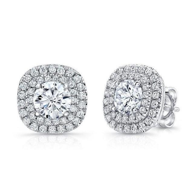 41546 3.5 CT Round Cut Double Halo Diamond Stud Earring