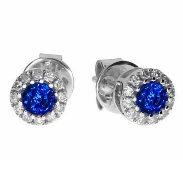 Picture of Harry Chad Enterprises 41557 2.60 CT Round Sapphire & Diamond Stud Earring&#44; 14K White Gold