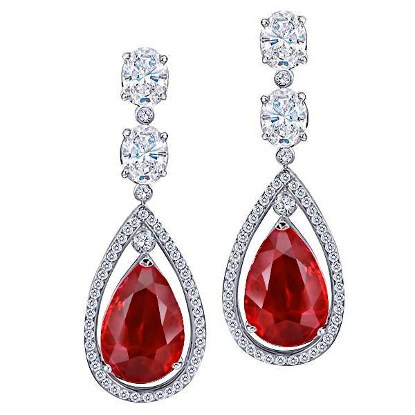 Picture of Harry Chad Enterprises 50991 2.88 CT Drop Style Ruby & Diamonds Earring&#44; White Gold