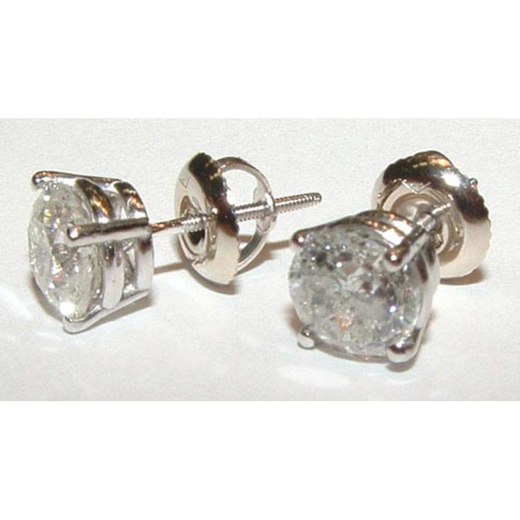 3.01 CT Diamonds Post Stud Earrings, 14K White Gold