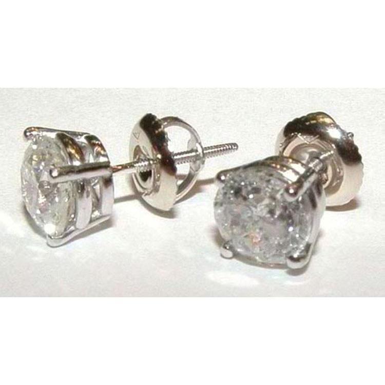 3 CT Diamond Stud Womens Earrings, White Gold