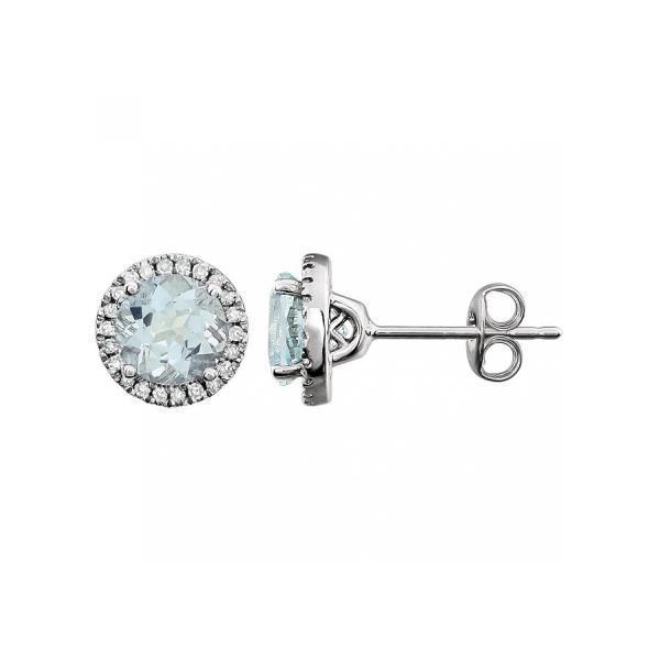 4.80 CT Halo Round Cut Aquamarine & Diamonds Stud Earrings