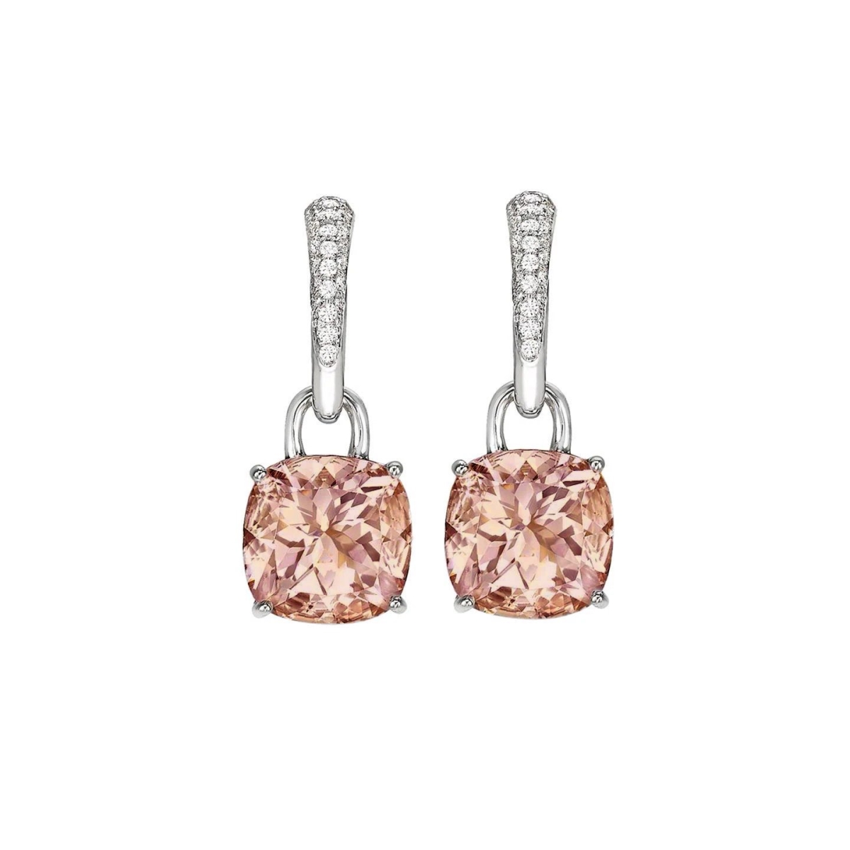 8.80 CT Morganite & Diamonds Dangle Earrings, 14K White Gold