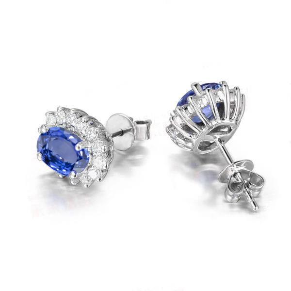Halo 14K White 4.10 CT Sapphire & Diamonds Stud Earrings