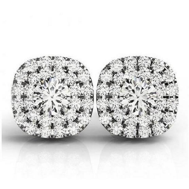 53362 2.60 CT Cushion Round Center Diamond Halo Stud Earrings, 14K White Gold -  Harry Chad Enterprises