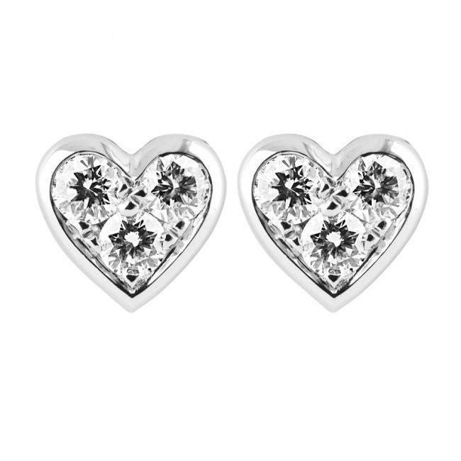 53522 Heart Shape 2.10 CT 14K White Gold Round Cut Diamonds Stud Earrings