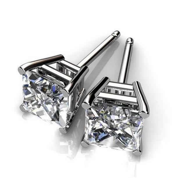 53527 White Gold 1.40 CT Prong Set Princess Solitaire Diamond Stud Earring