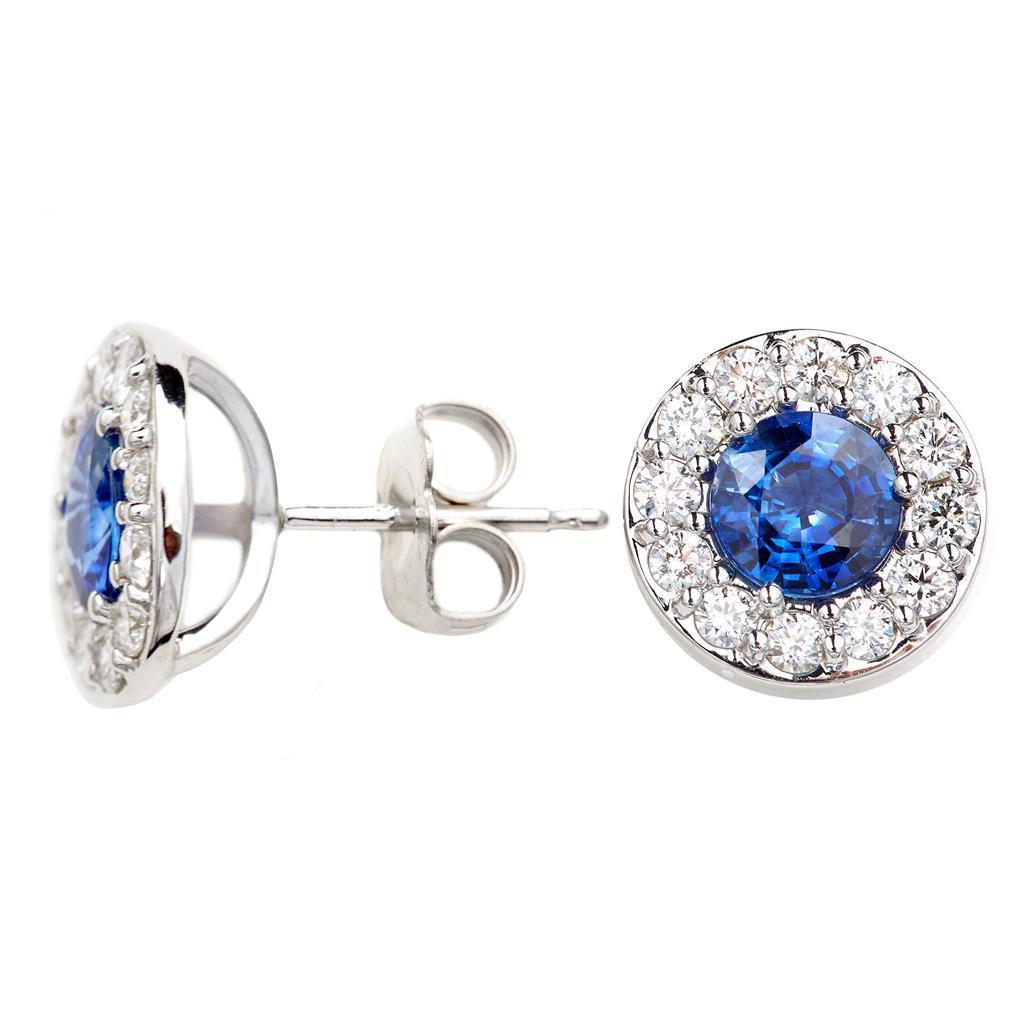 4.40 CT Brilliant Cut Ceylon Blue Sapphire & Diamonds Stud Earring