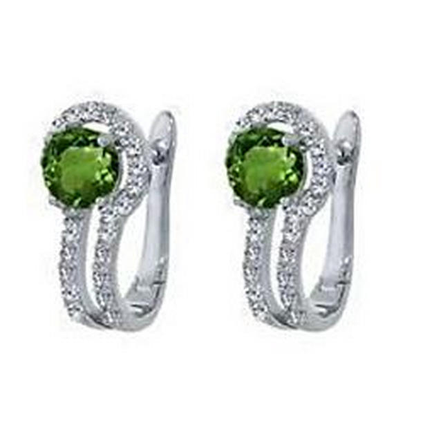 White Gold 2.60 CT Round Green Sapphire Diamond Hoop Earrings