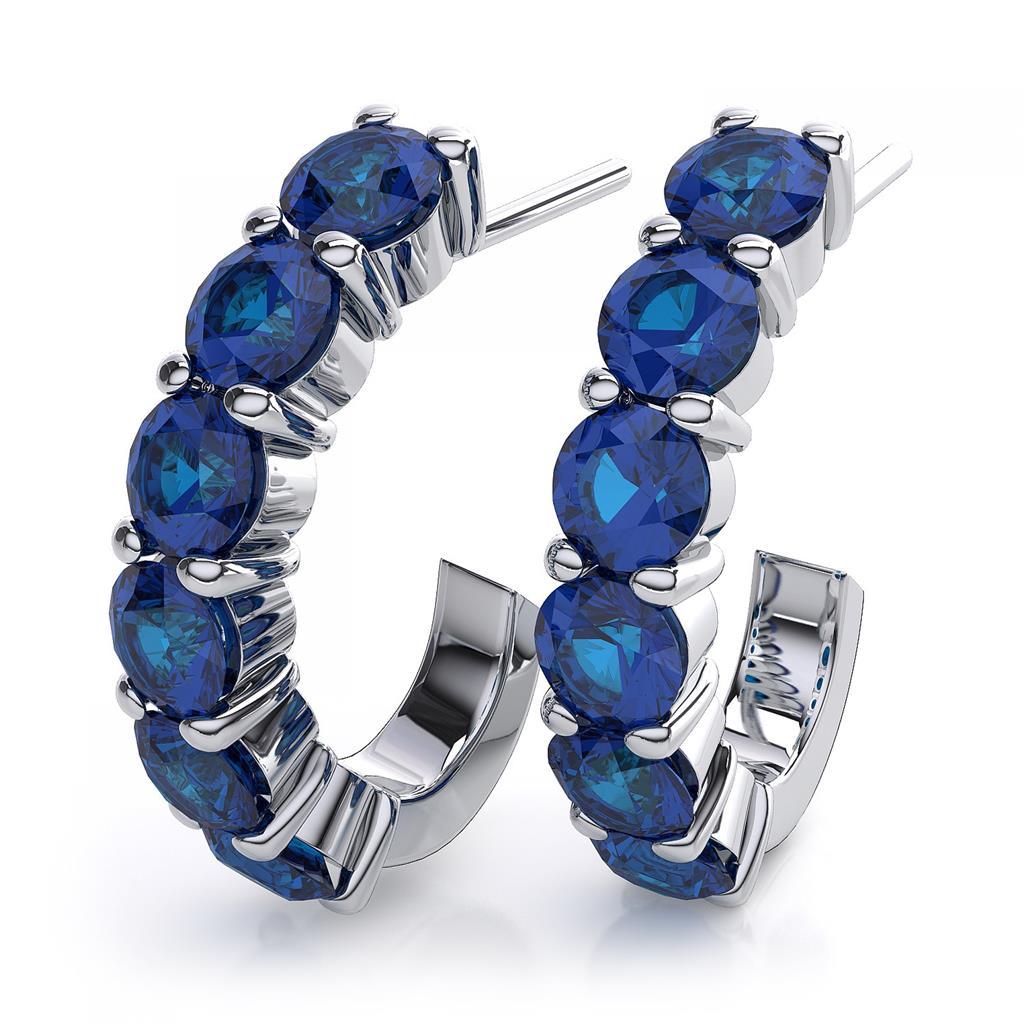 White Gold 4.20 CT Round Sri Lanka Sapphire Womens Hoop Earrings