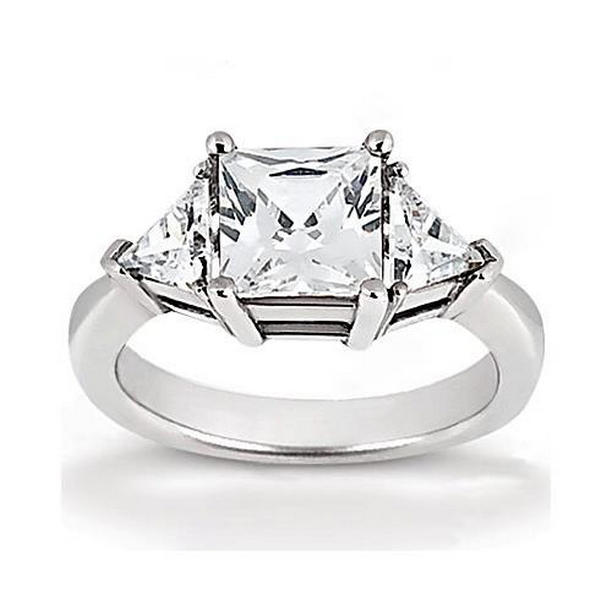 55704 1.75 CT Princess Cut Diamond Three Stone Ring, Size 6.5