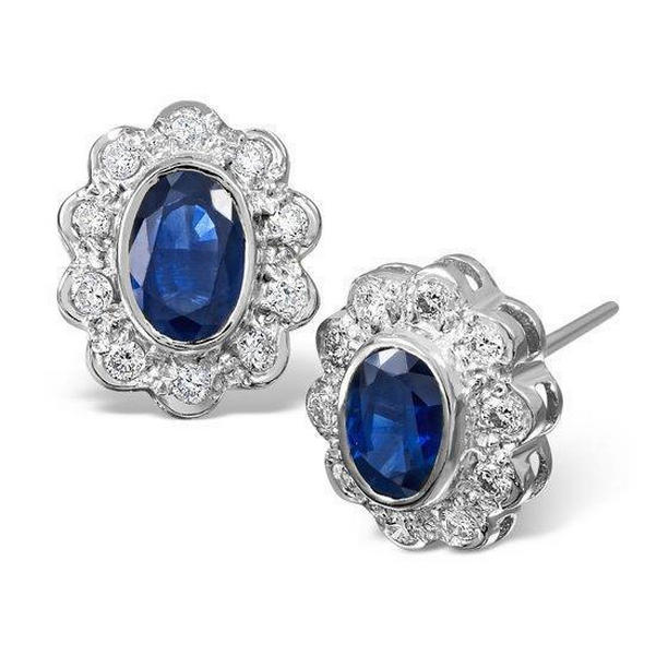 3 CT Womens Sapphire & Diamonds Stud Earrings, White Gold